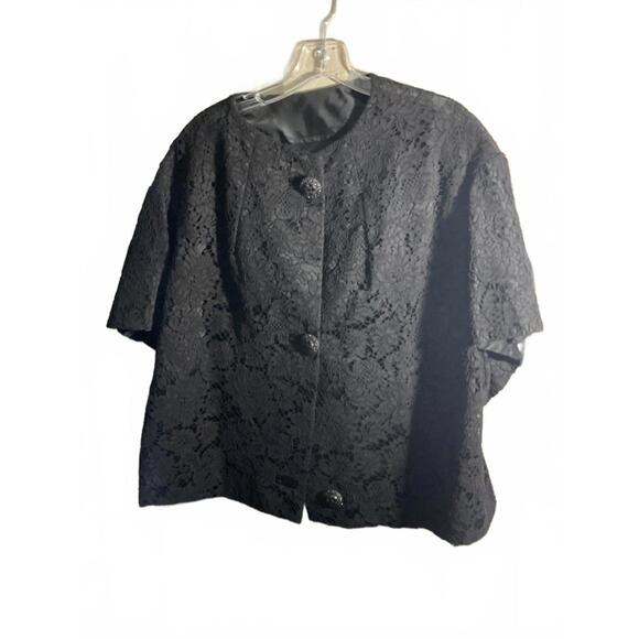 Elegant Black Lace Bolero Jacket with Beautiful Jeweled Buttons Large/XLarge - Picture 1 of 14